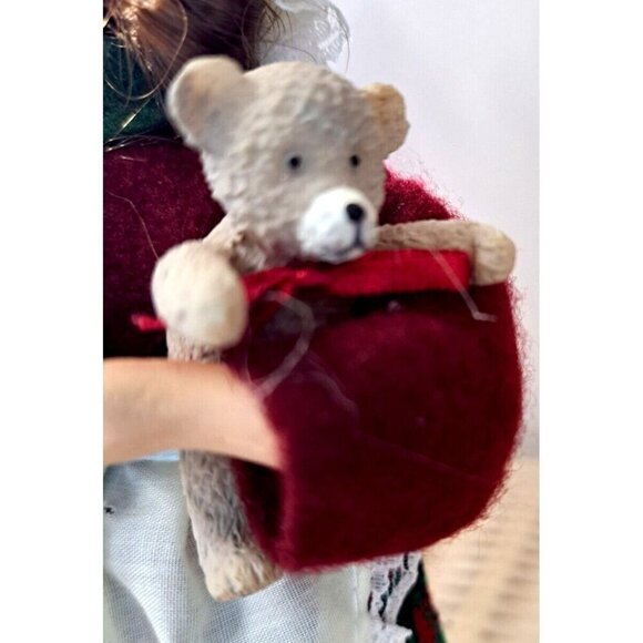 Vintage Christmas Caroler 9" Girl Holding Teddy Bear and Apple - Picture 7 of 9